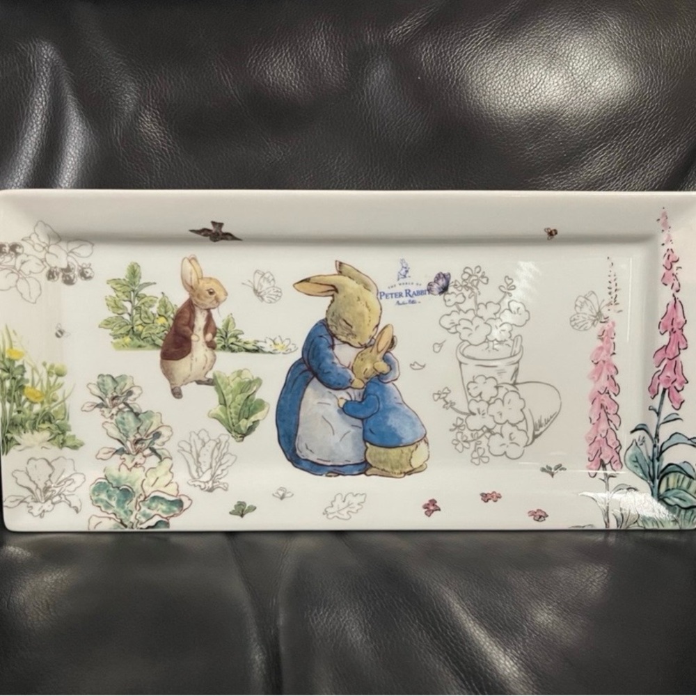 Peter Rabbit Ceramic Serving Tray with Watercolor Floral Illustration